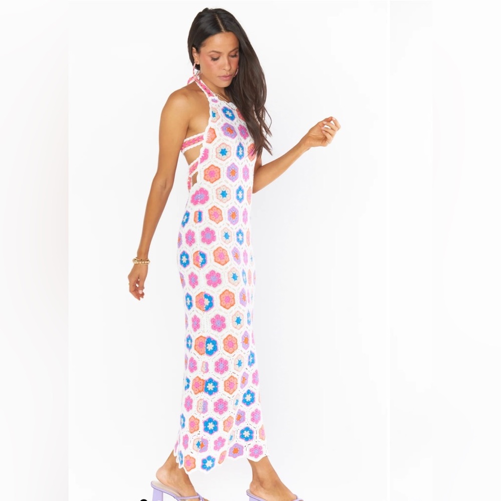 Show me your mumu - happy halter midi dress - bright multi color crochet